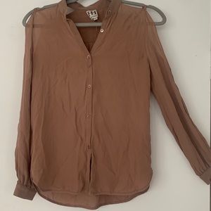Haute Hippie Womens Silk Cold Shoulder Button Down Blouse Beige Size Extra Small